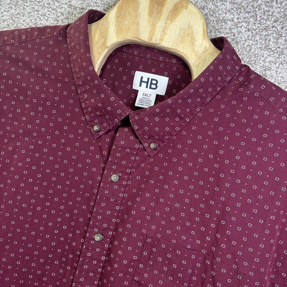 HB Shirt Mens Big 5XLT Red Geometric Print Long Sleeve Button Down Casual